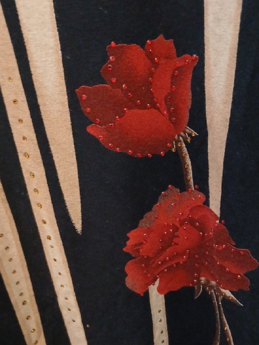 AB+ Navy Striped Long Sleeve Top with Red Rose Appliqué - Picture 2 of 3